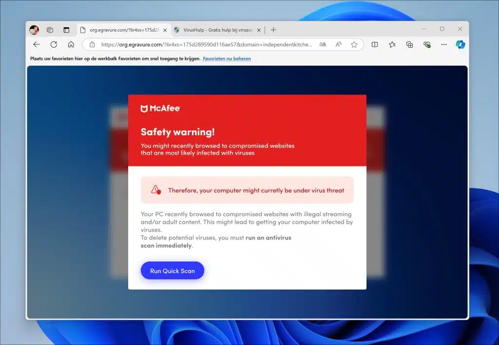 Azurewebsites.net virus melding