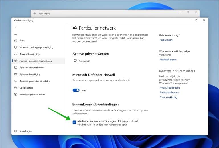 Alle binnenkomende verbindingen blokkeren in Windows-firewall