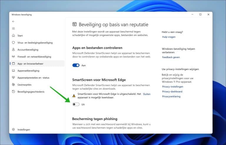 SmartScreen uitschakelen in Windows 11