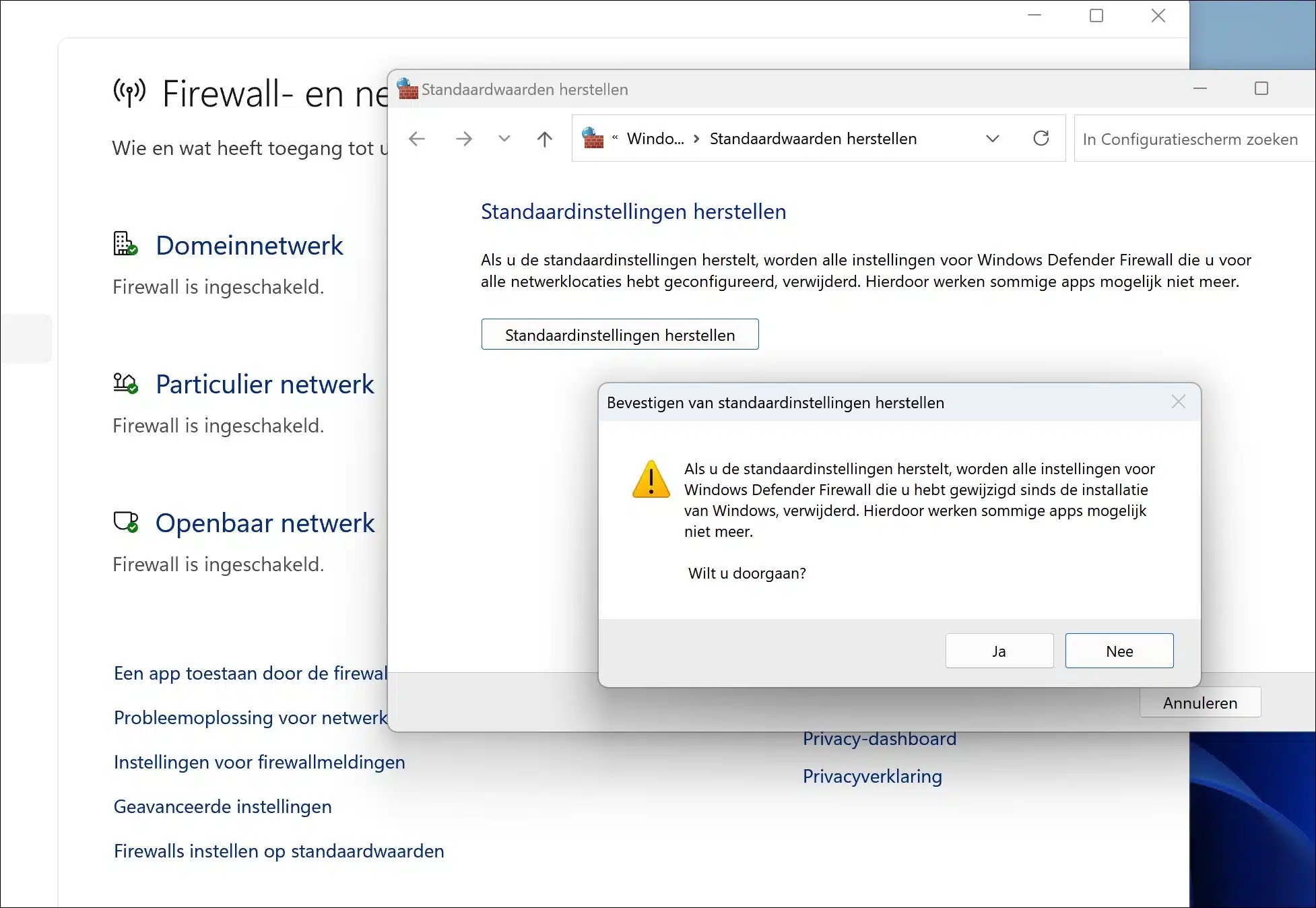 Standaardinstellingen herstellen windows-firewall