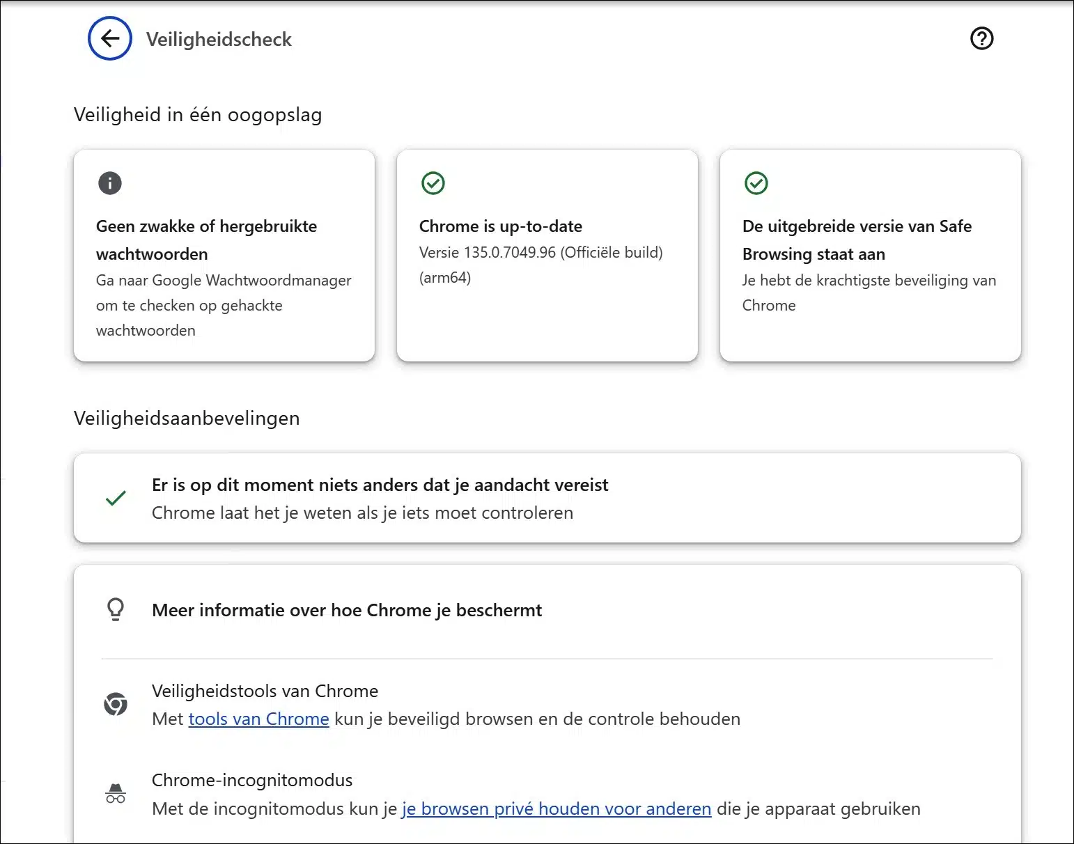 Veiligheidscheck Google Chrome