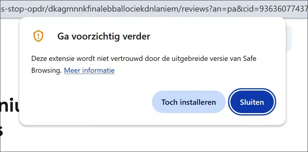 niet vertrouwde extensie