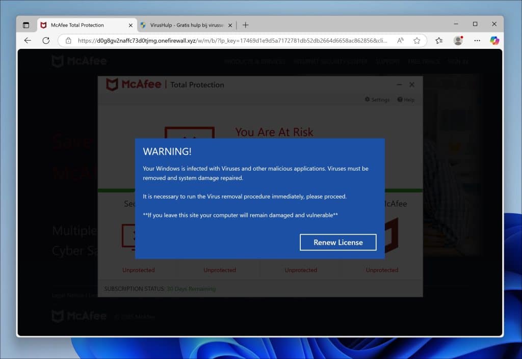 mcafee antivirus virus melding