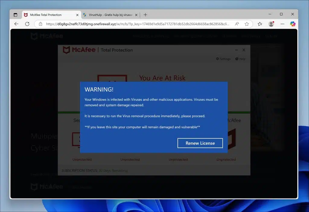 mcafee antivirus virus melding