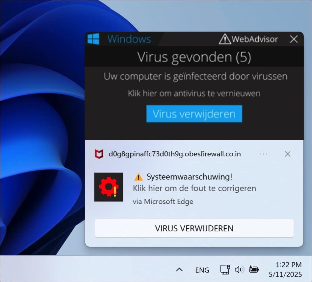 uw computer is geinfecteerd virus melding