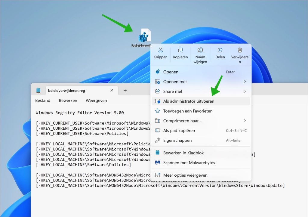 Beleid verwijderen via script