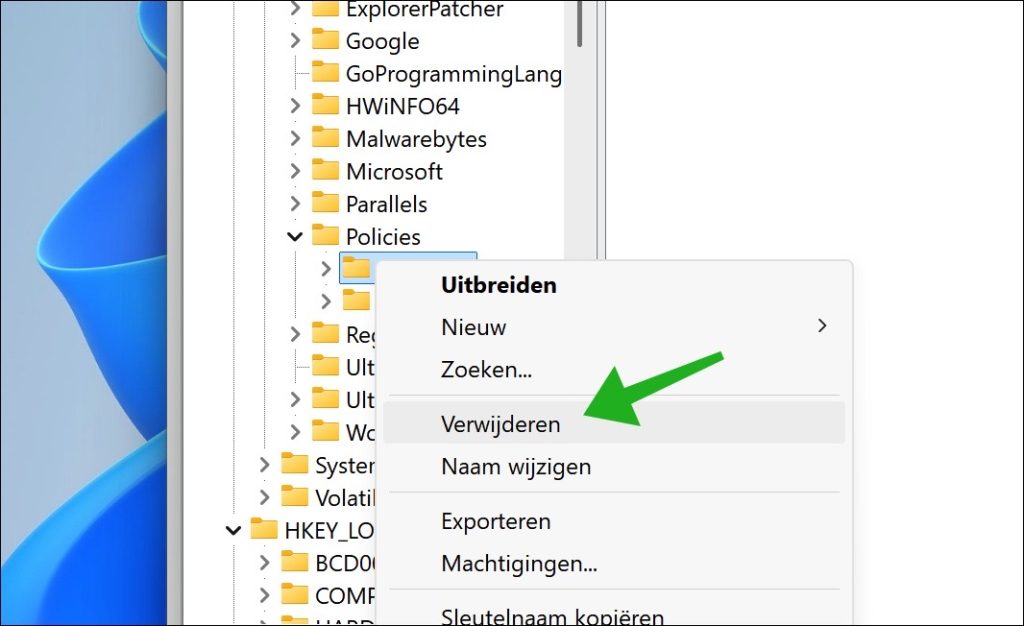 beleid verwijderen browser